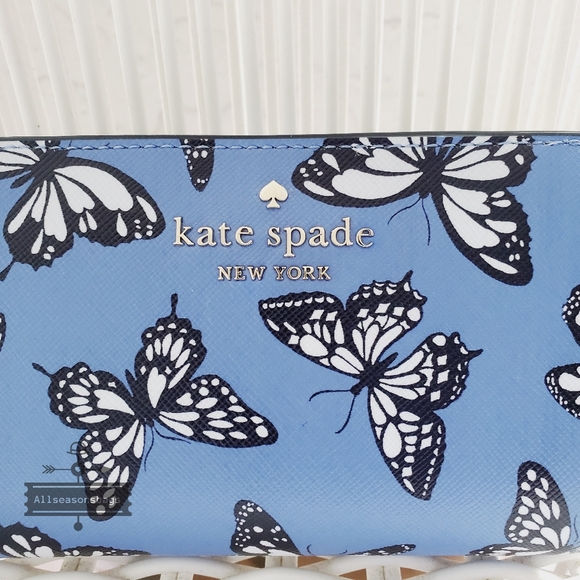 AUTHENTIC New Kate Spade Staci Medium Compartment Bifold Butterfly Wallet Blue - Picture 2 of 7